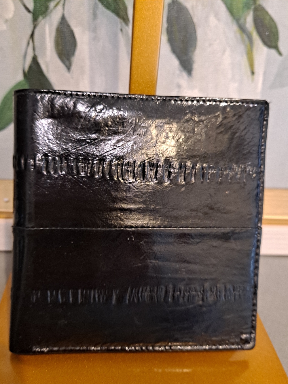 Mens Black Eelskin Leather Bifold Wallet - Vintage Classic Black